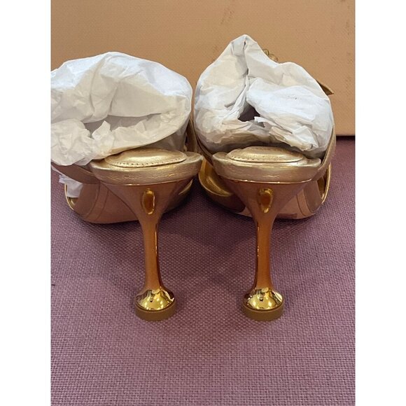 Alexandre Birman Clarita Square Flare 85 in Oro Gold 38 with Box High Heels - Picture 8 of 16